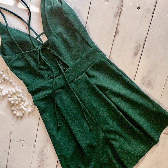 *LAST 2* Dark Green and Black Lace Romper - Picture 4 of 6